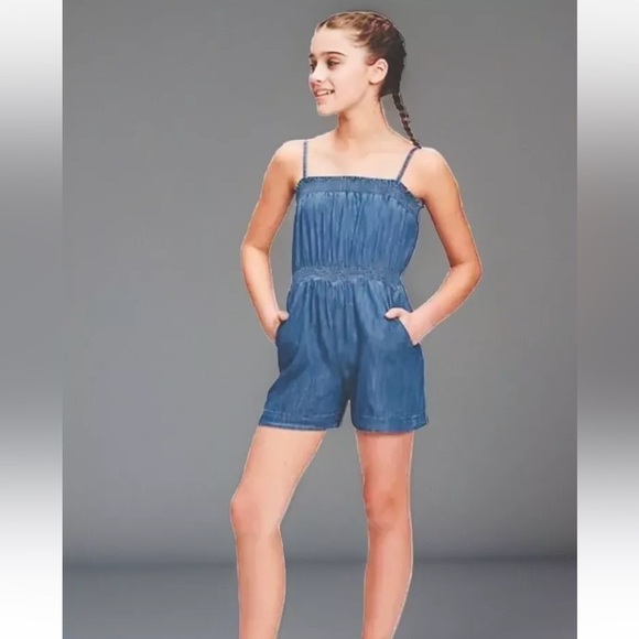GAP Other - NWT GAP Kids Girls Sz MEDIUM 8-9 Blue Jean Strappy Sleeveless Romper 100% Cotton
